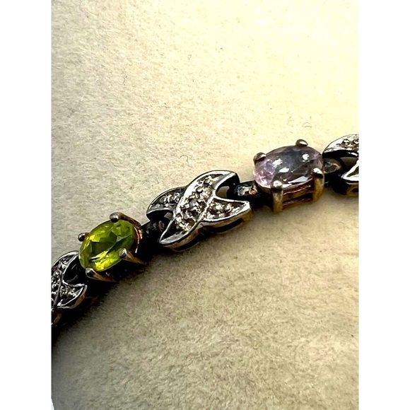Vintage Multi-Stone Sterling Silver Bracelet With X Design & Gemstones    B19 - Picture 2 of 14